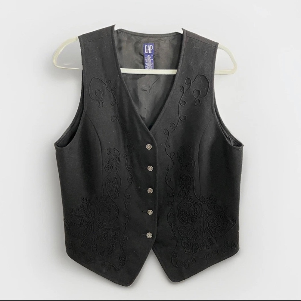 GAP Women's  Black Vest with Embroidery